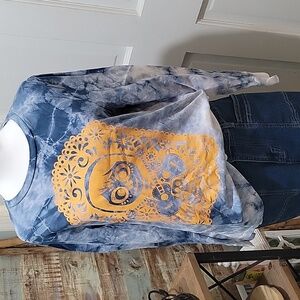 Pixar Blue Tie-Dye 100% Cotton Long Sleeve Top Graphic 'Sally' Tee Size S/ M